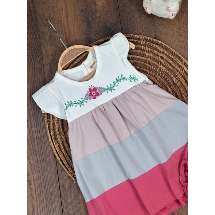 Çiçek Askılı Külotlu 2li Kız Bebek Elbise