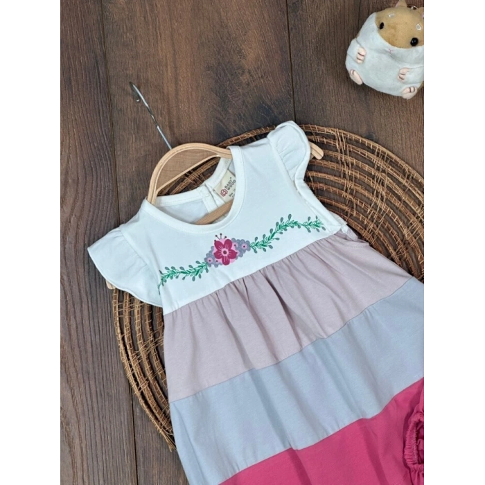 Çiçek Askılı Külotlu 2li Kız Bebek Elbise