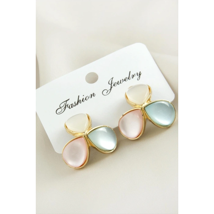 Çiçek Damla Sedef Taşlı Metal Küpe