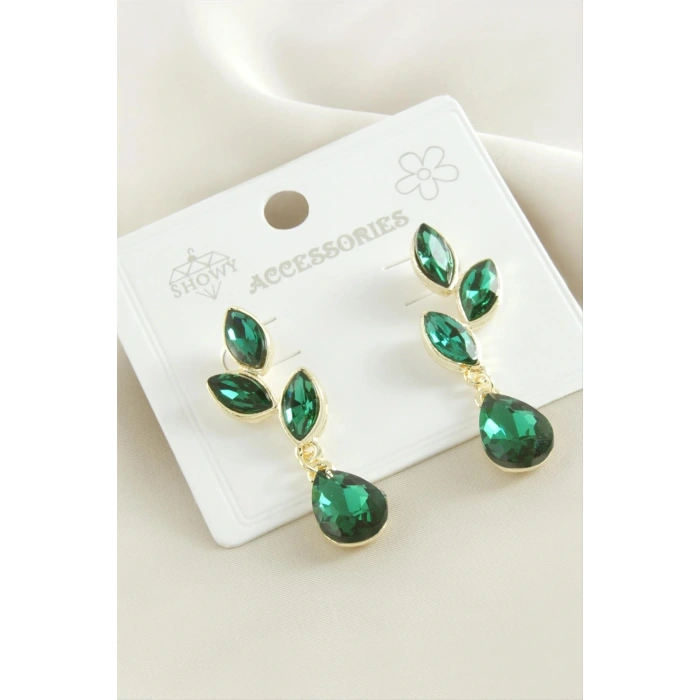 Çiçek Damla Taşlı Metal Küpe