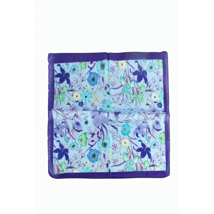 Çiçek Desenli Mor Renkli Zr Şifon Fular 50*50 cm