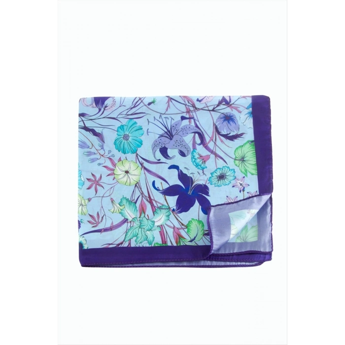 Çiçek Desenli Mor Renkli Zr Şifon Fular 50*50 cm
