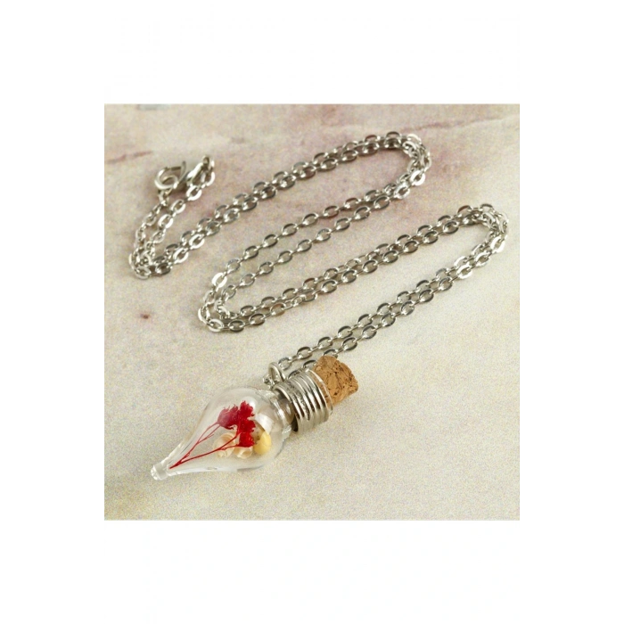 Çiçek Fanus Canlı Kolye