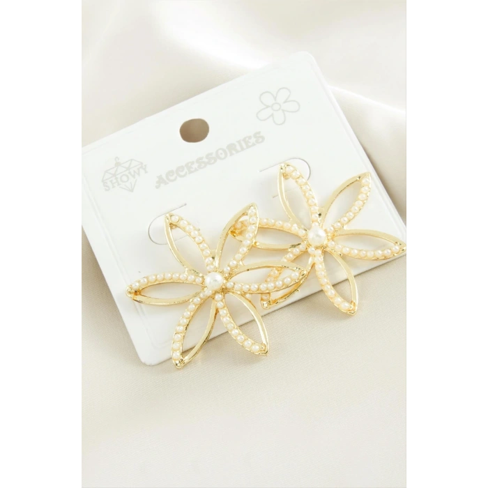 Çiçek İnci Metal Küpe