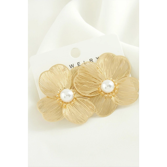 Çiçek İnci Trend Metal Küpe