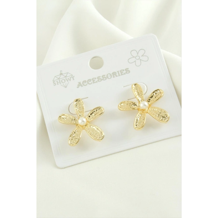 Çiçek İnci Trend Metal Küpe