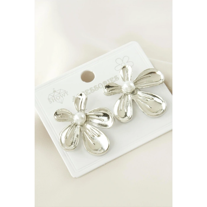 Çiçek Metal İnci Küpe