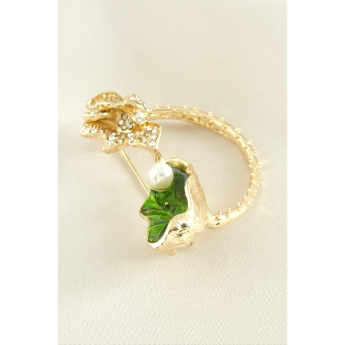 Çiçek Mineli Taşlı Broş