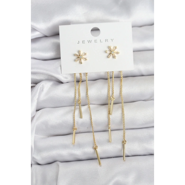 Çiçek Model Gold Pirinç Sallantılı Kadın Küpe - TJ-BKP11465