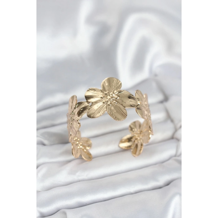 Çiçek Model Pirinç Levha Kadın Bileklik - TJ-BB8051