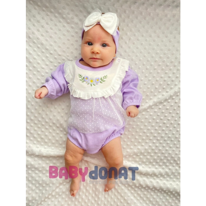 Çiçek Nakışlı Tüllü Bandanalı Kız Bebek Romper