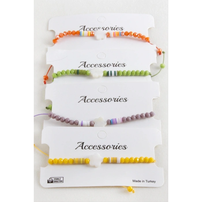 Çiçek Sedef Kristal Makrome İp Bileklik