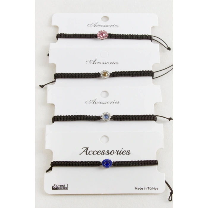 Çiçek Taşlı Makrome Örgülü Bileklik