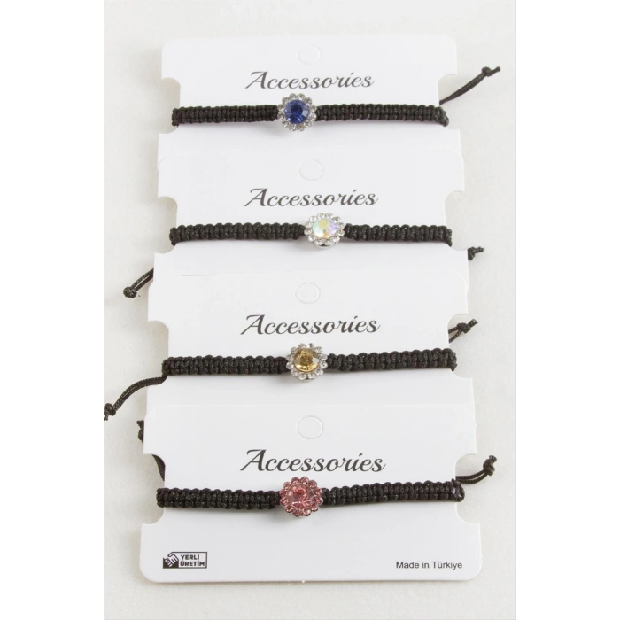 Çiçek Taşlı Makrome Örgülü Bileklik