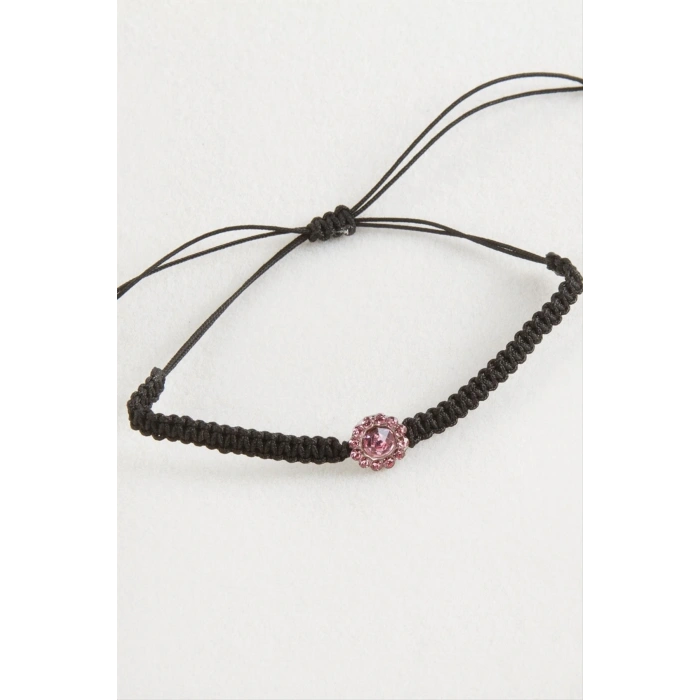 Çiçek Taşlı Makrome Örgülü Bileklik