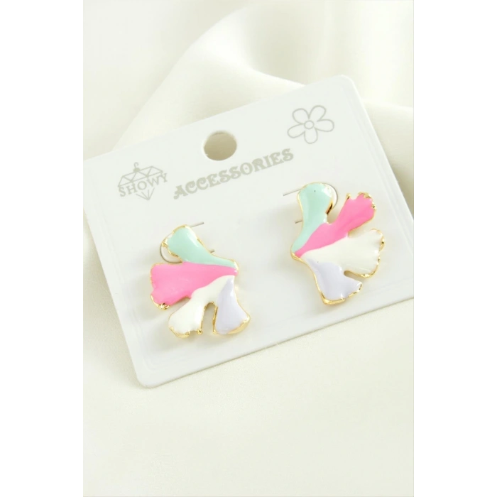 Çiçek Trend Mineli Metal Küpe