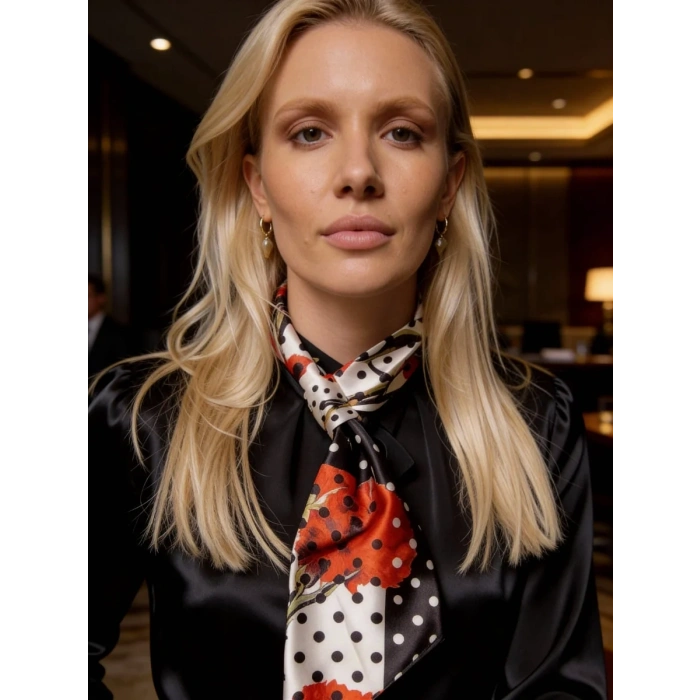 Çiçek ve Puantiye Desenli Kadın Fular,Ceket,Elbise ve Gömlek Kombinleri İçin,Hediye Olarak İdeal