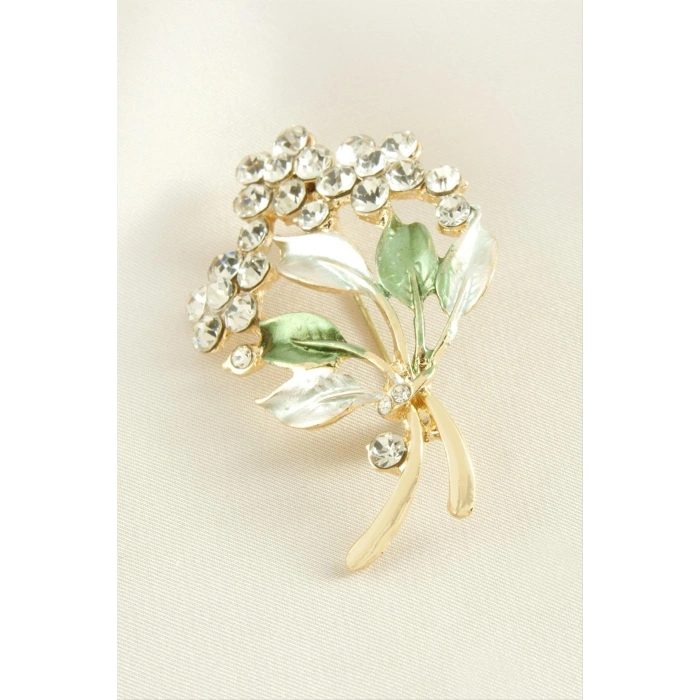 Çiçek Yaprak Mineli Taşlı Broş