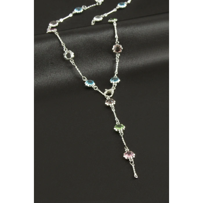 Çiçek Zirkon Taşlı Çelik Y Kolye