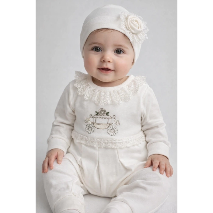 Çiçekli Araba Nakışlı Dantelli Tulum