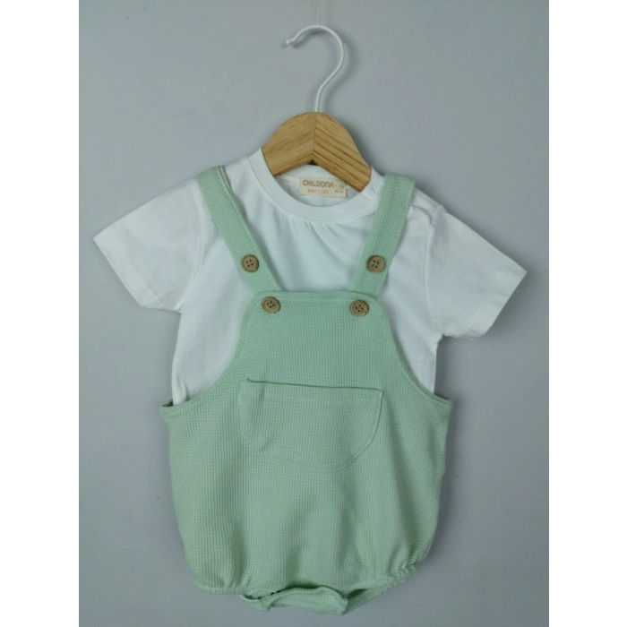 Çıçıtlı Zıbın ve Body Şapkalı Pamuklu Cepli 3lü Günlük Kız Çocuk Salopet Tulum