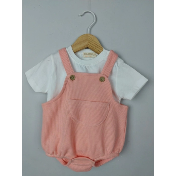Çıçıtlı Zıbın ve Body Şapkalı Pamuklu Cepli 3lü Günlük Kız Çocuk Salopet Tulum