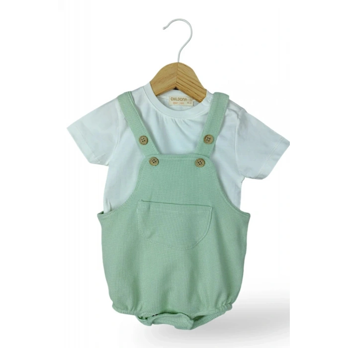 Çıçıtlı Zıbın ve Body Şapkalı Pamuklu Cepli 3lü Günlük Kız Çocuk Salopet Tulum