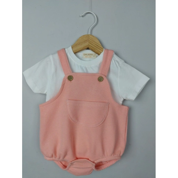 Çıçıtlı Zıbın ve Body Şapkalı Pamuklu Cepli 3lü Günlük Kız Çocuk Salopet Tulum