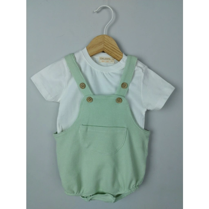 Çıçıtlı Zıbın ve Body Şapkalı Pamuklu Cepli 3lü Günlük Kız Çocuk Salopet Tulum