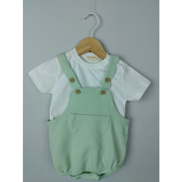 Çıçıtlı Zıbın ve Body Şapkalı Pamuklu Cepli 3lü Günlük Kız Çocuk Salopet Tulum