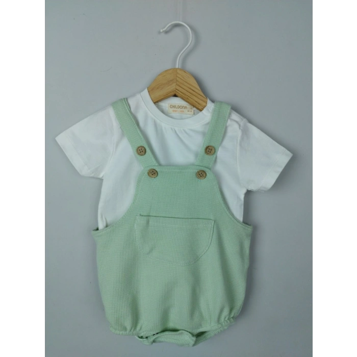 Çıçıtlı Zıbın ve Body Şapkalı Pamuklu Cepli 3lü Günlük Kız Çocuk Salopet Tulum