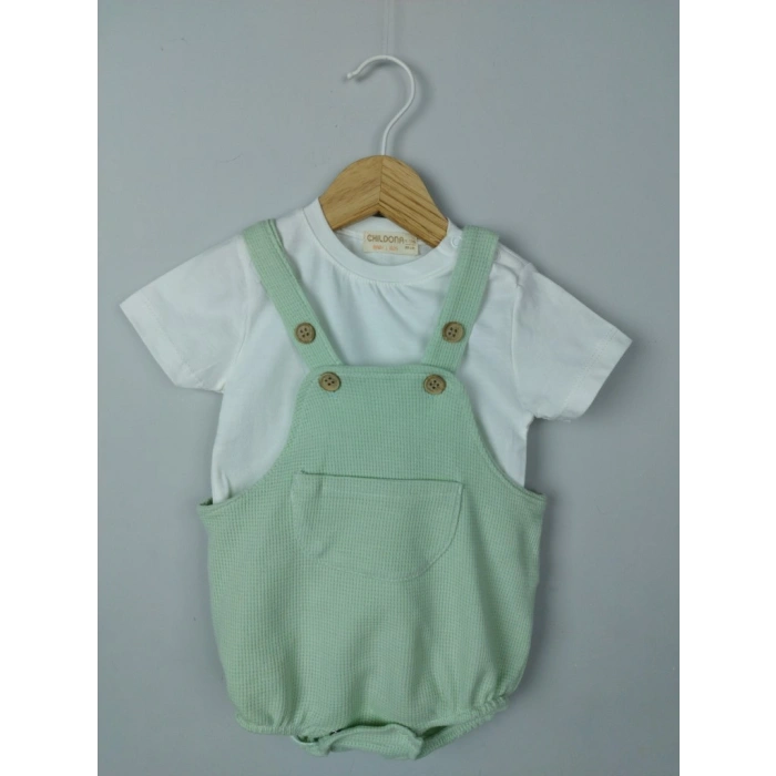 Çıçıtlı Zıbın ve Body Şapkalı Pamuklu Cepli 3lü Günlük Kız Çocuk Salopet Tulum