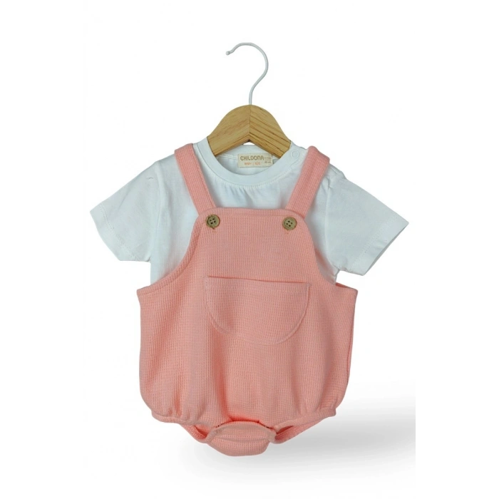 Çıçıtlı Zıbın ve Body Şapkalı Pamuklu Cepli 3lü Günlük Kız Çocuk Salopet Tulum