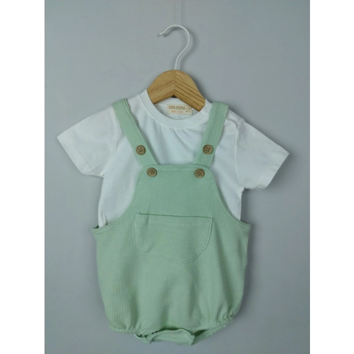 Çıçıtlı Zıbın ve Body Şapkalı Pamuklu Cepli 3lü Günlük Kız Çocuk Salopet Tulum