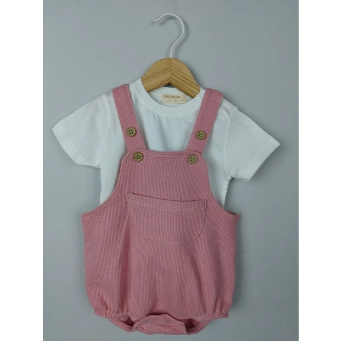 Çıçıtlı Zıbın ve Body Şapkalı Pamuklu Cepli 3lü Günlük Kız Çocuk Salopet Tulum