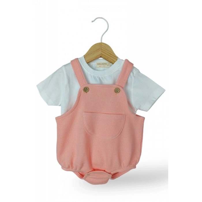 Çıçıtlı Zıbın ve Body Şapkalı Pamuklu Cepli 3lü Günlük Kız Çocuk Salopet Tulum