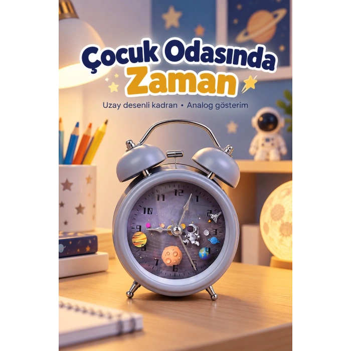 Çift Çanlı Analog Çalar Saat Dekoratif Masa Saati