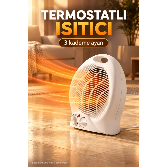 Çift Döner Düğmeli Termostatlı Beyaz Fanlı Isıtıcı