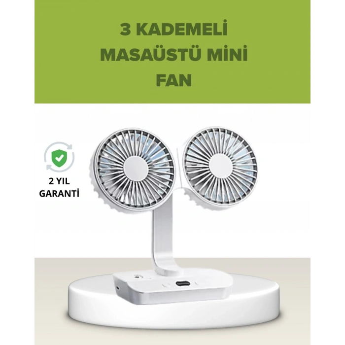 Çift Kafalı Masaüstü Ve Duvar Tipi Sessiz Usb Şarjlı Fan