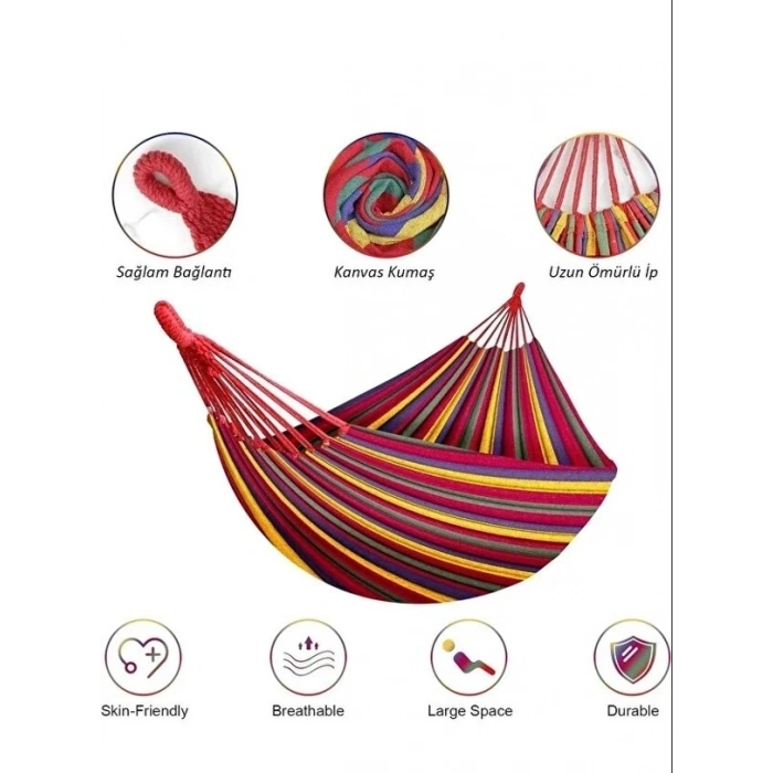 Çift Kişilik Xl 260x150cm Kolay Kurulabilir Kanvas Hamak Çantalı