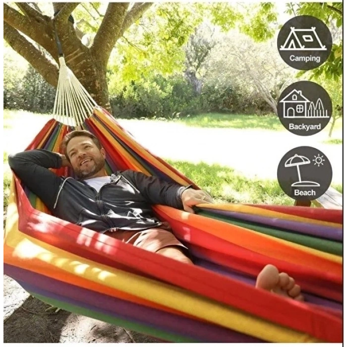 Çift Kişilik Xl 260x150cm Kolay Kurulabilir Kanvas Hamak Çantalı