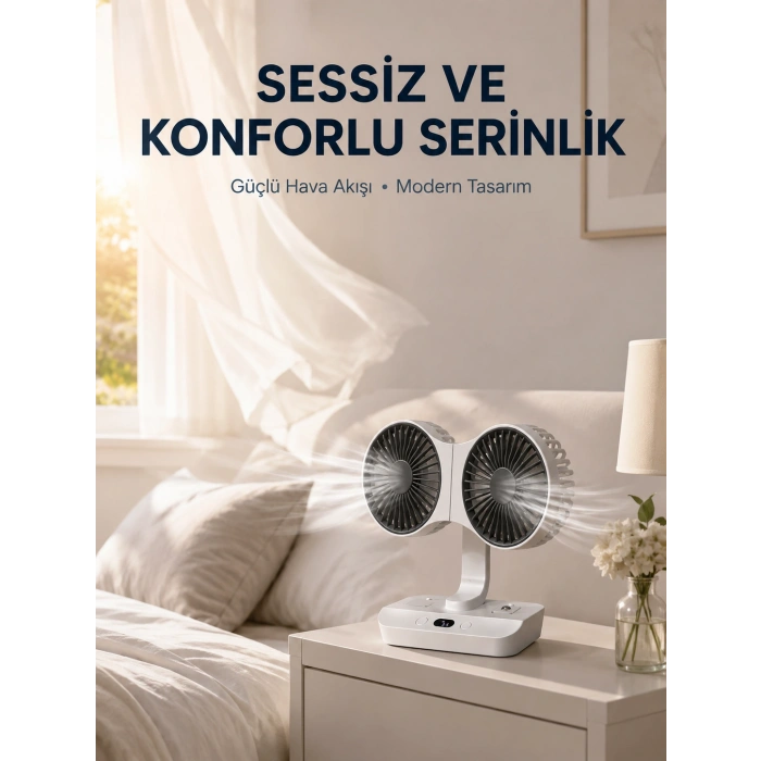 Duvara Monte Edilebilen Çift Başlıklı Sessiz Masa Fanı