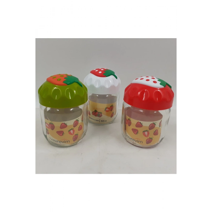 Çilek Desenli Kavanoz 1 Adet 425 Cc -CK425