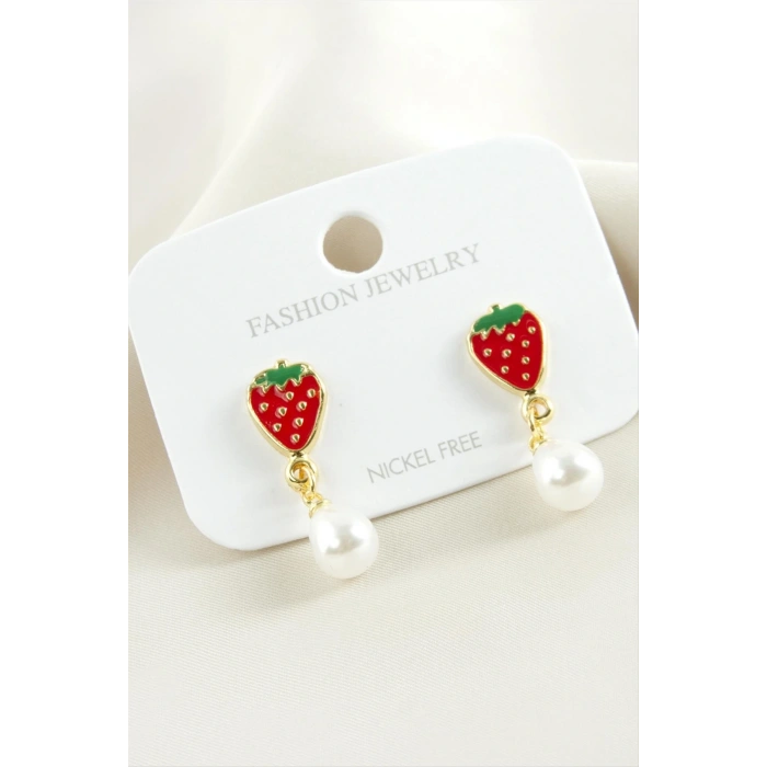 Çilek Mineli İnci Küpe