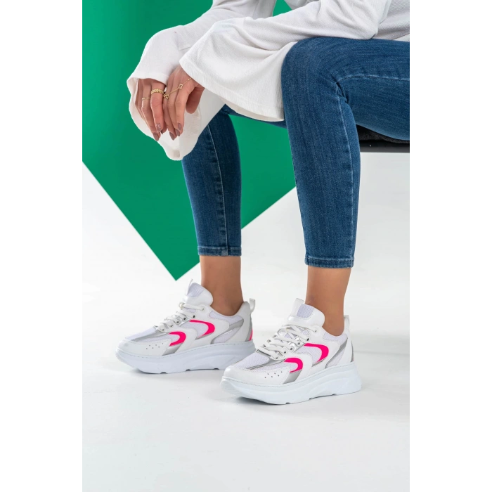Cintia Beyaz Fuşya Bağcıklı Spor Ayakkabı