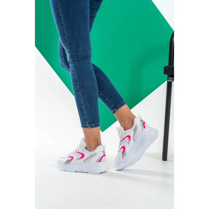 Cintia Beyaz Fuşya Bağcıklı Spor Ayakkabı