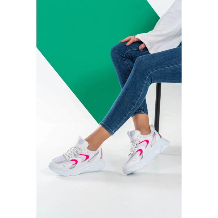 Cintia Beyaz Fuşya Bağcıklı Spor Ayakkabı