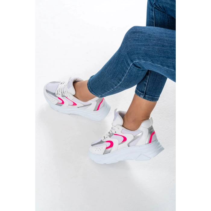 Cintia Beyaz Fuşya Bağcıklı Spor Ayakkabı