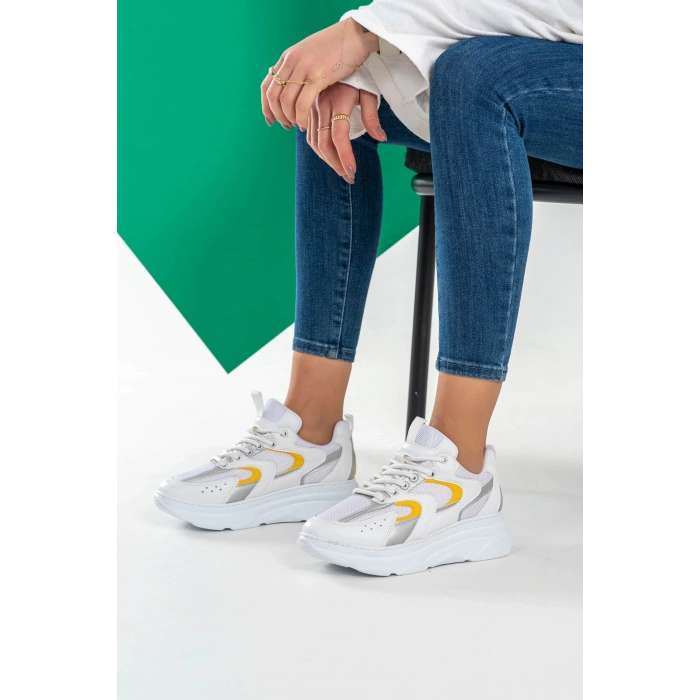 Cintia Beyaz Hardal Bağcıklı Spor Ayakkabı