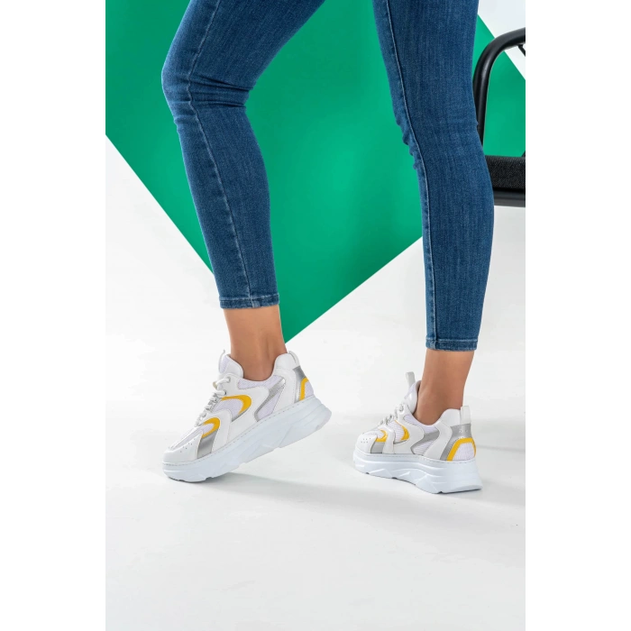 Cintia Beyaz Hardal Bağcıklı Spor Ayakkabı